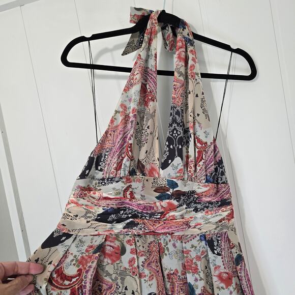 Adrianna Papel Silk Halter Dress Paisley Chiffon Fit Flare Lined Size 14 - Picture 3 of 12